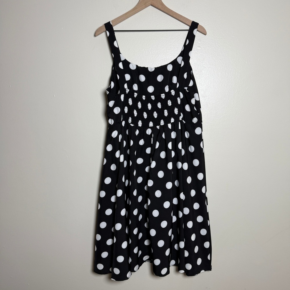 SHEIN Curve Womens 2XL Polka Dot Midi Dress Black White Smocked Back Sleeveless - Picture 2 of 8